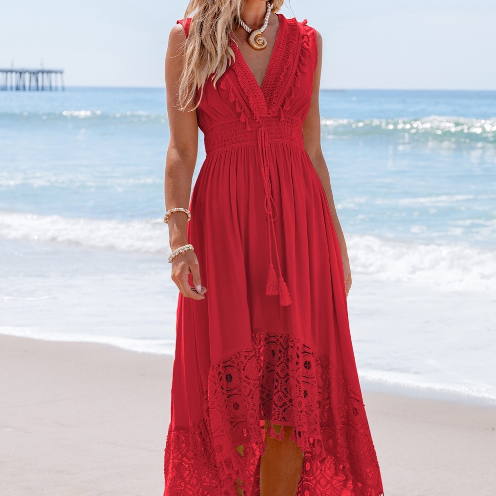 Cupshe Red High Low Lace Dress